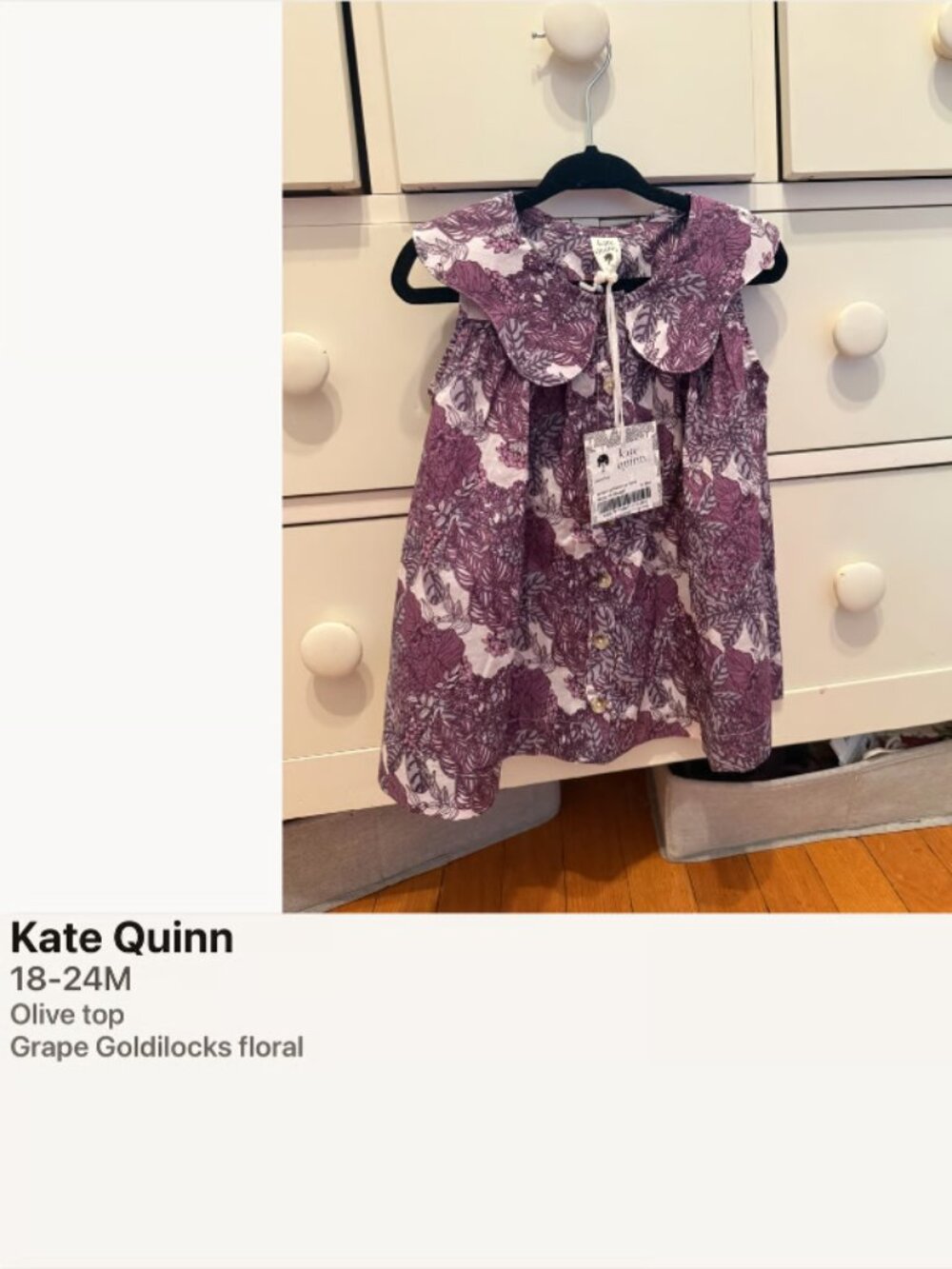 Olive top in grape Goldilocks floral
